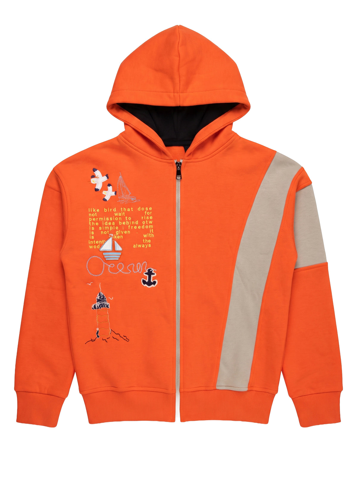 Marinero Boys' Nautical Hoodie Set – Orange/Beige