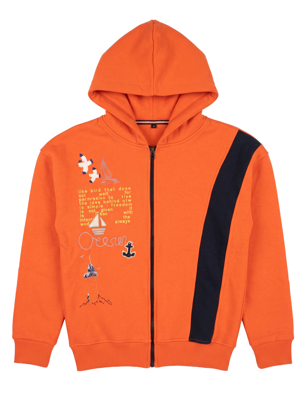Marinero Boys' Nautical Hoodie Set – Orange/Navy