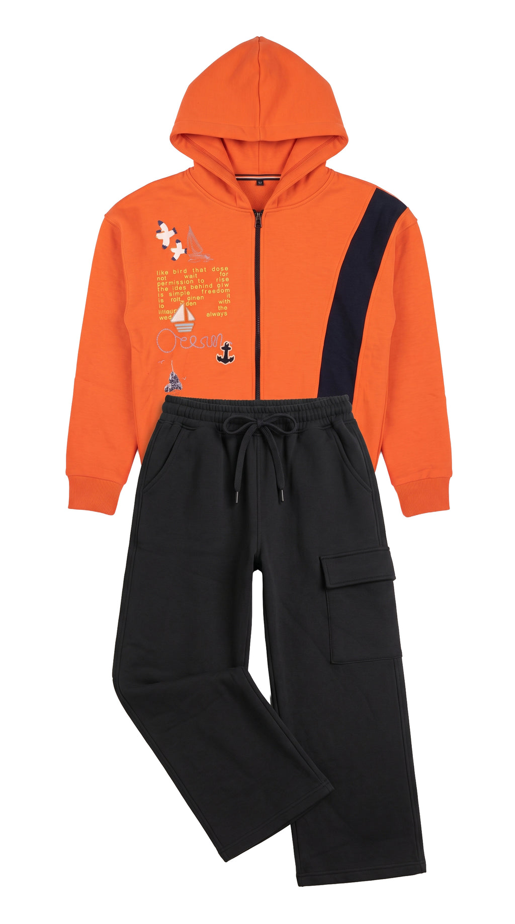 Marinero Boys' Nautical Hoodie Set – Orange/Navy