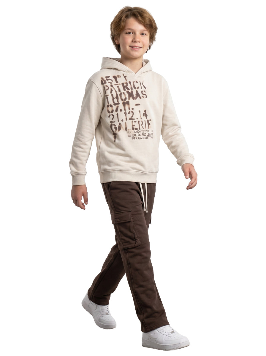 Marinero Boys' Graphic Hoodie & Jogger Set – Brown
