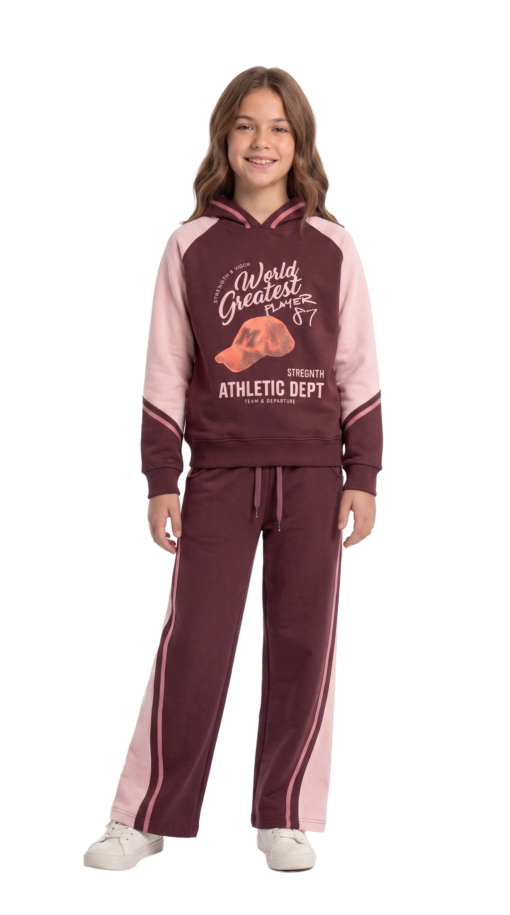 Marinero Girls' Hoodie & Jogger Set – Burgundy