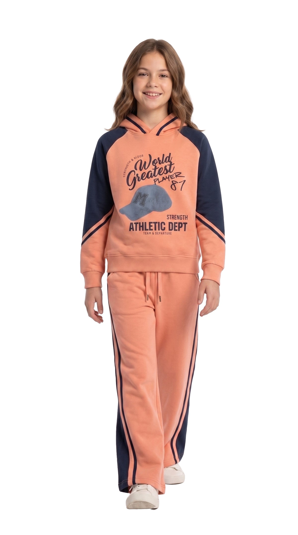 Marinero Girls' Hoodie & Jogger Set – Salmon