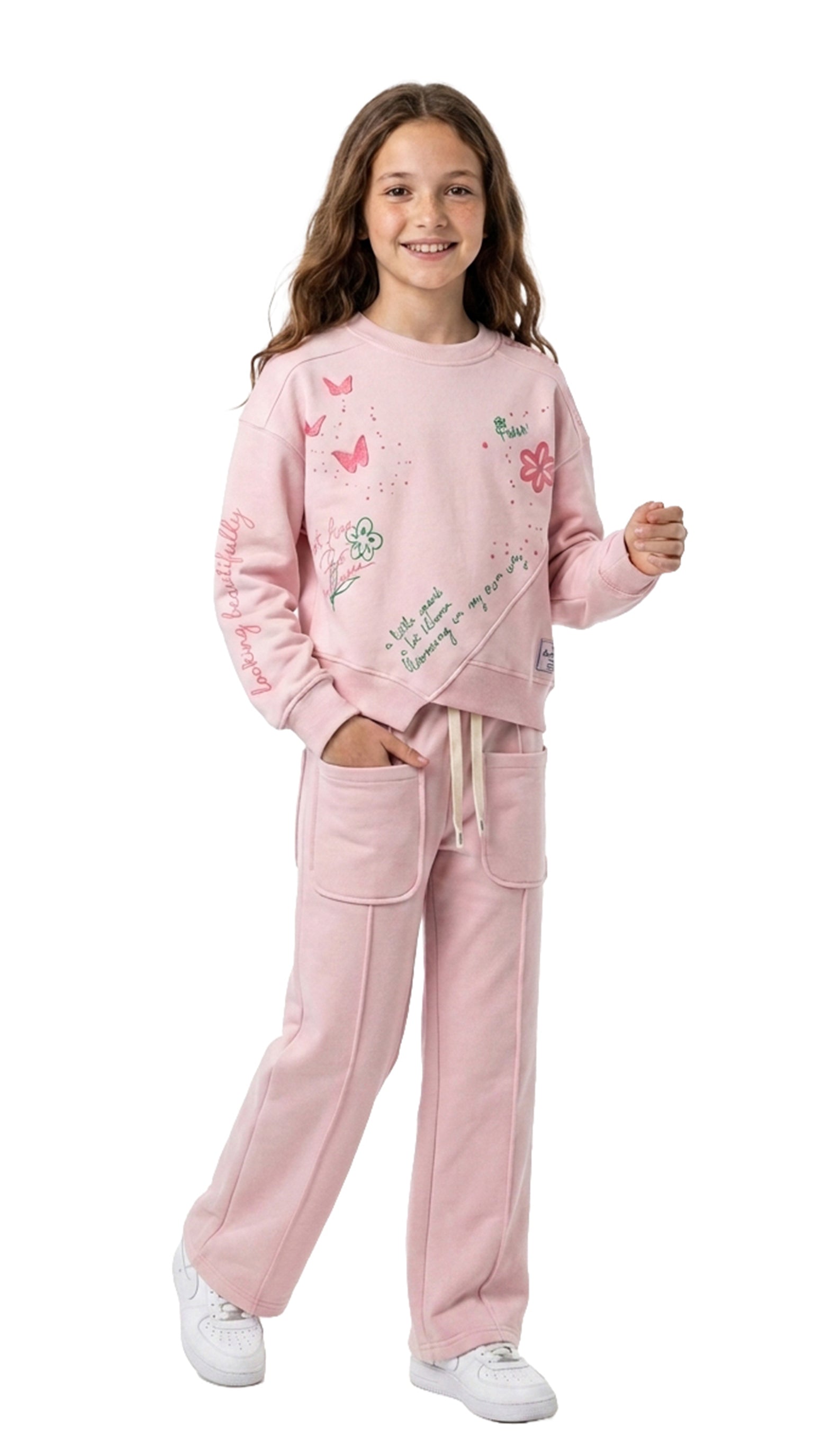Marinero Girls' Butterfly Print Set – Rose