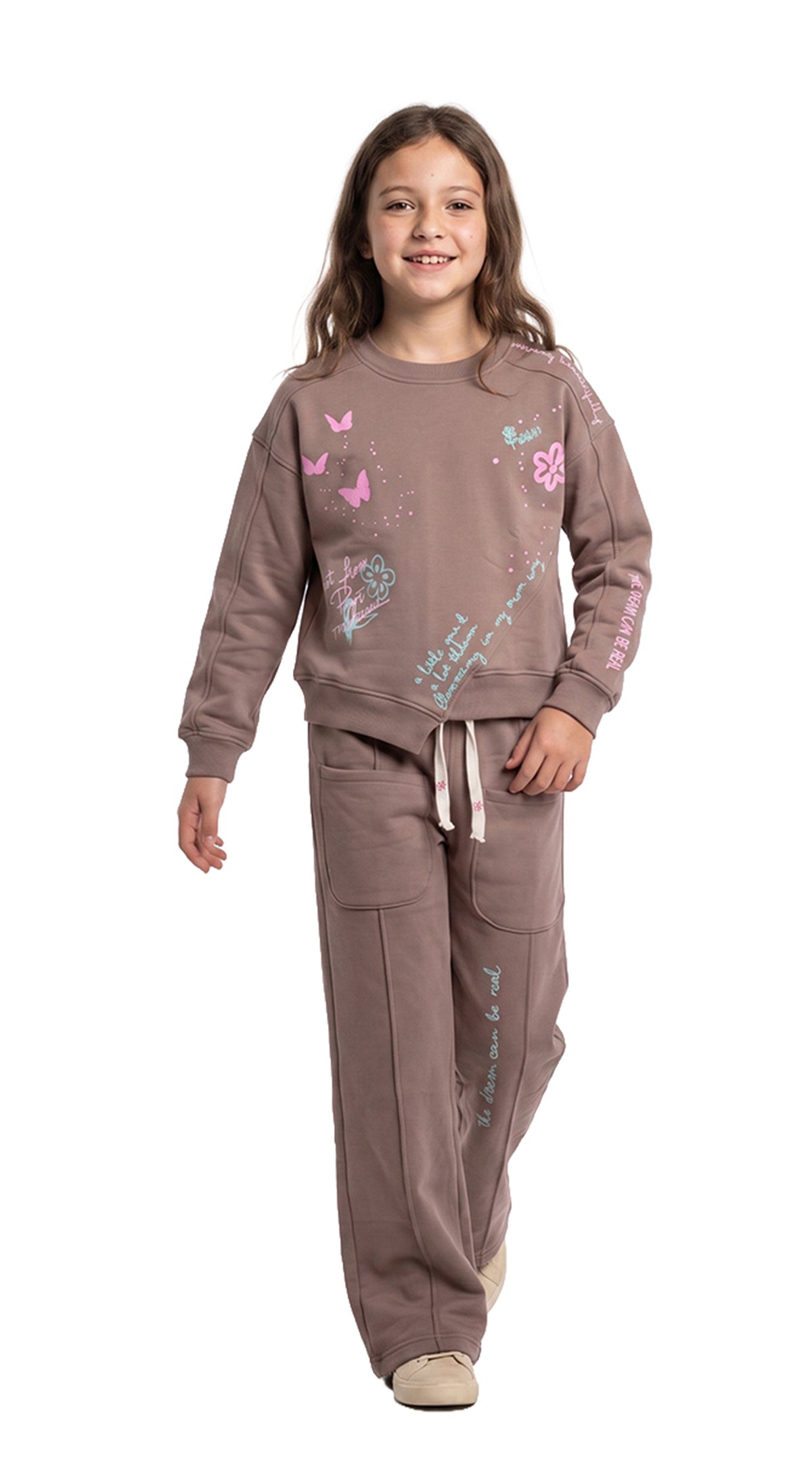 Marinero Girls' Butterfly Print Set – Coffee