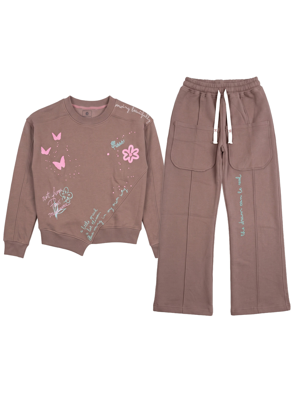 Marinero Girls' Butterfly Print Set – Coffee