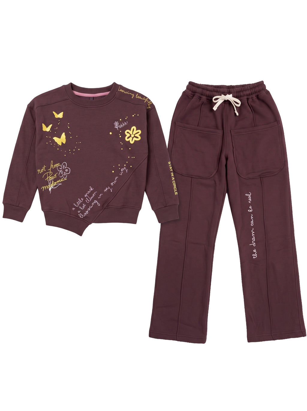 Marinero Girls' Butterfly Print Set – Wine