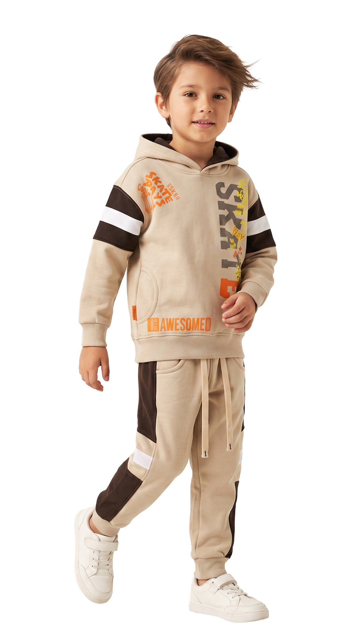 Marinero Boys' Skate Graphic Tracksuit – Beige