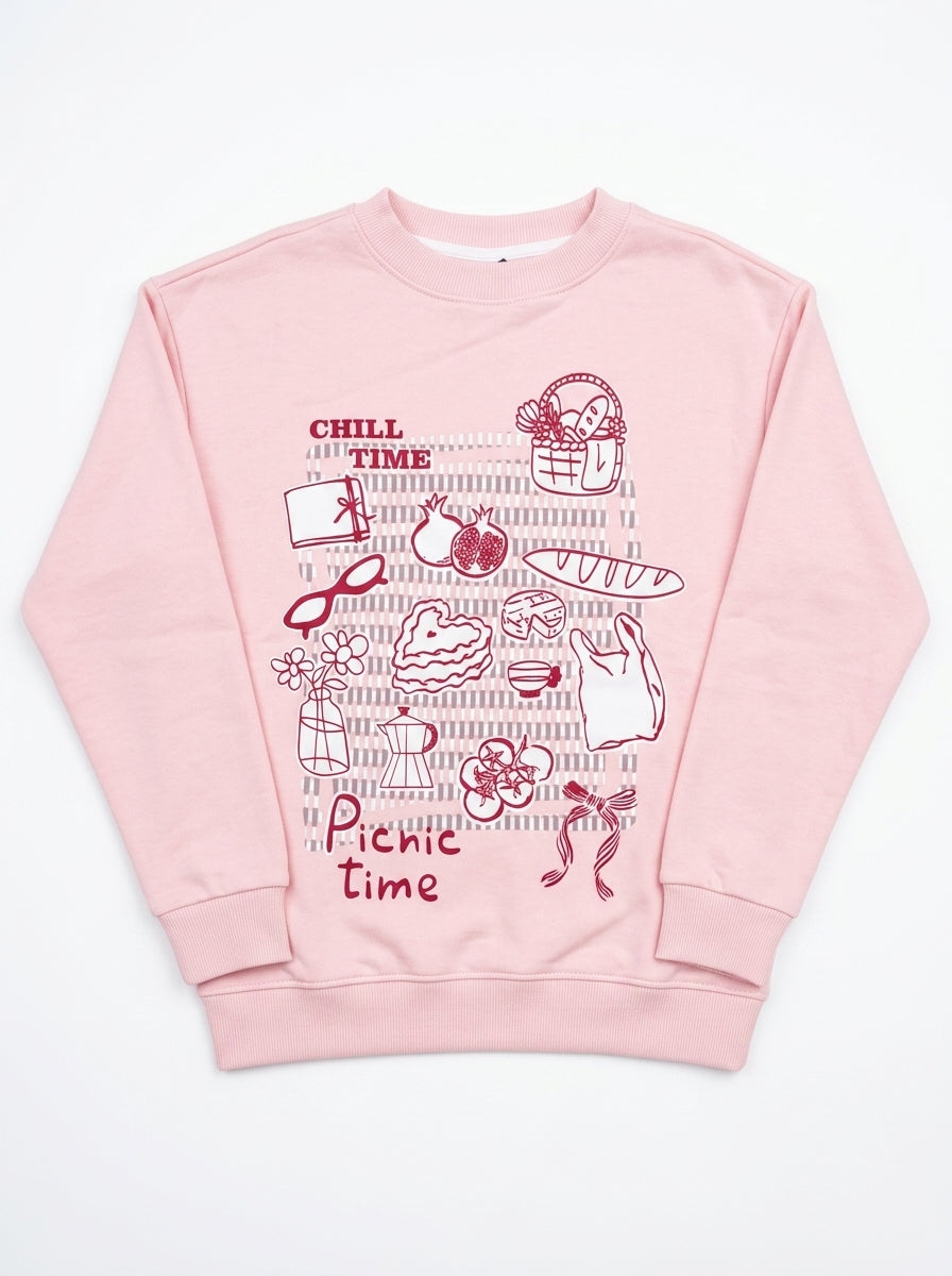 Marinero Girls’ 2-Piece Cotton Set – Printed Sweatshirt & Flare Pants, Kids Casual Winter Outfit – Available in Off-White & Cashmere Beige
