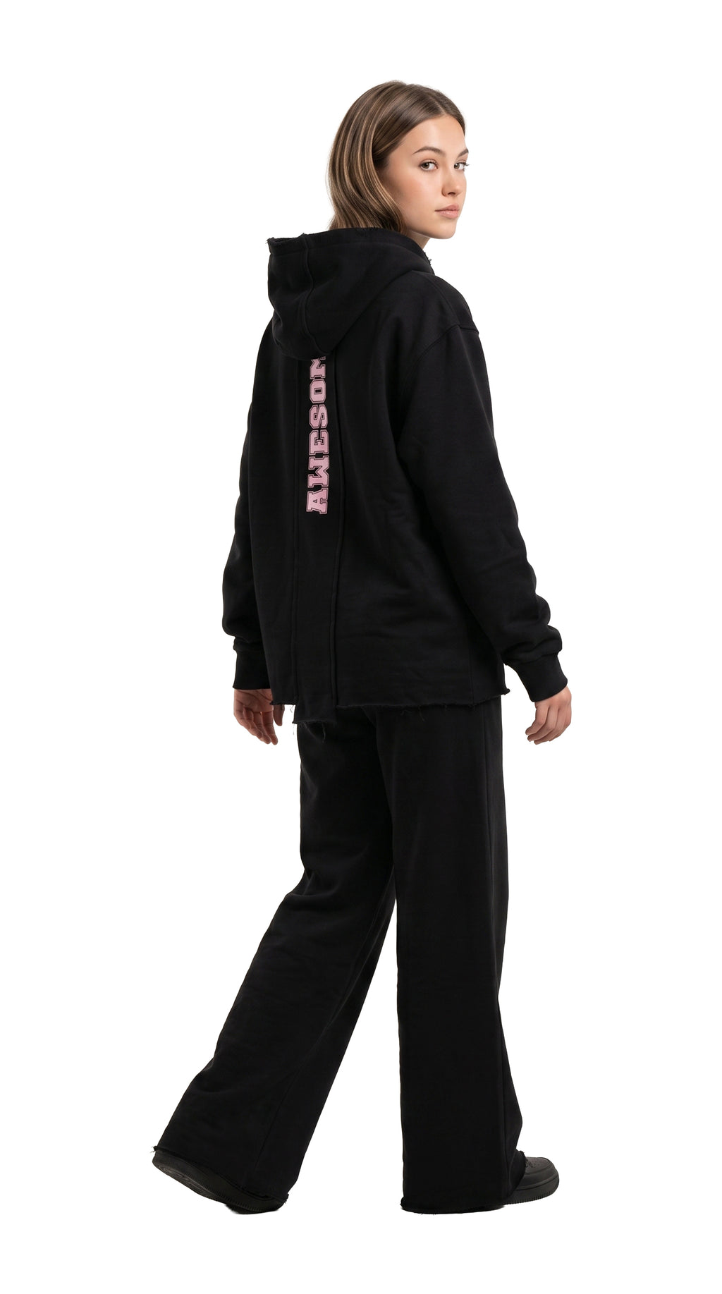 Marinero Girls' Cropped Hoodie & Wide-Leg Set – Black