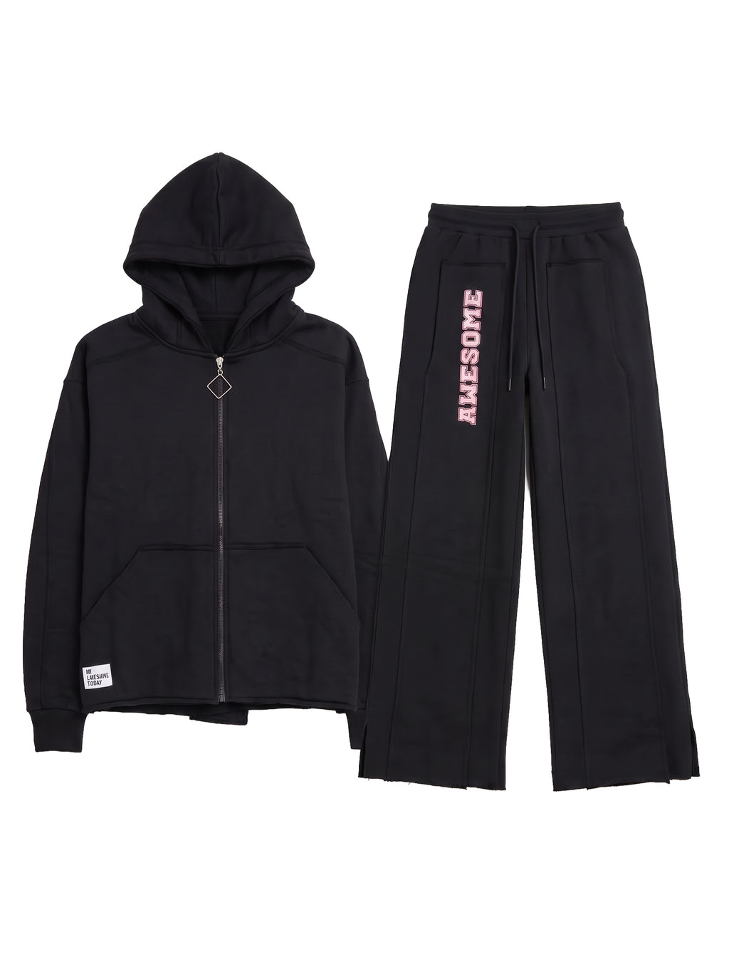 Marinero Girls' Cropped Hoodie & Wide-Leg Set – Black