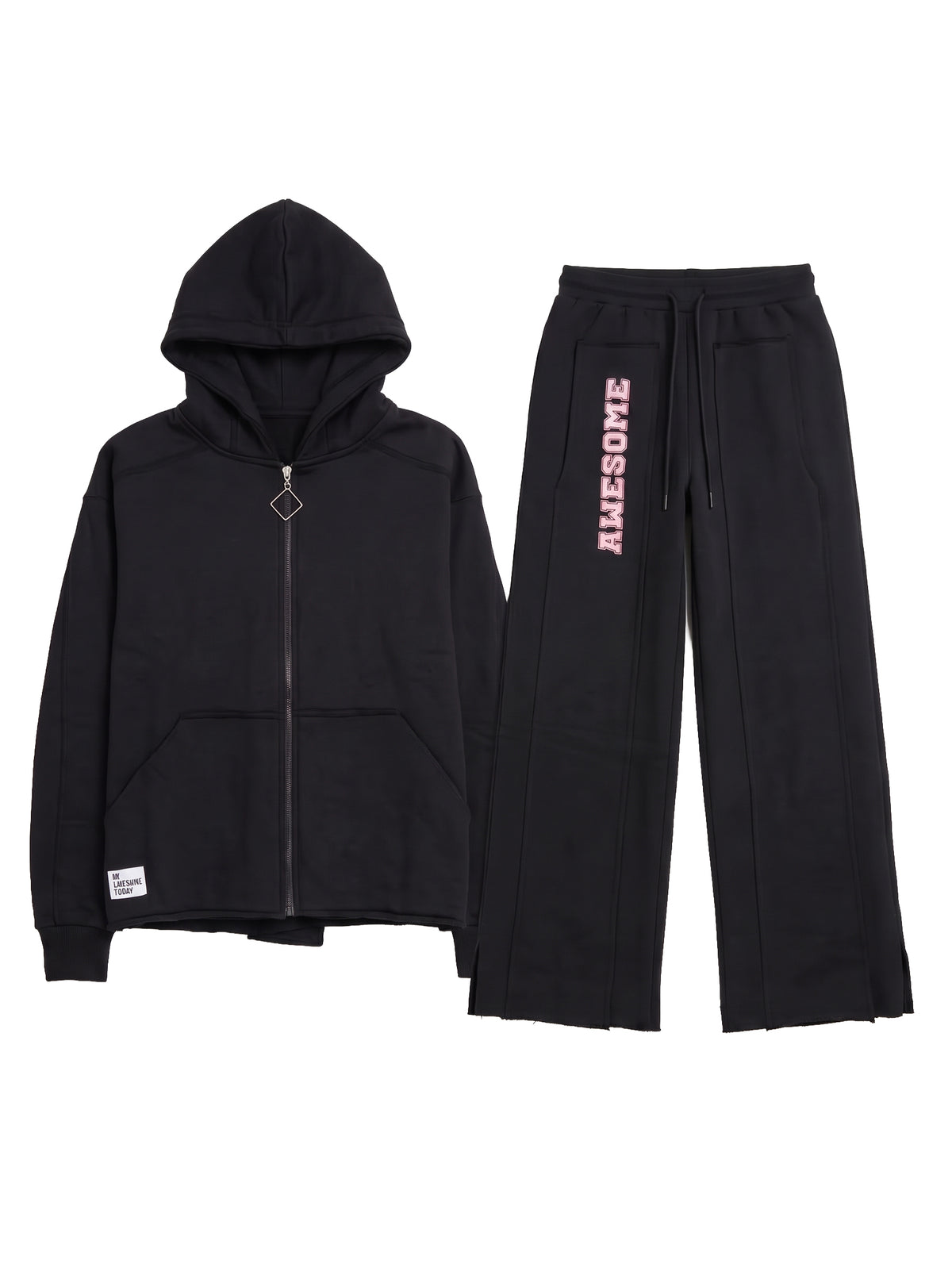 Marinero Girls' Cropped Hoodie & Wide-Leg Set – Black