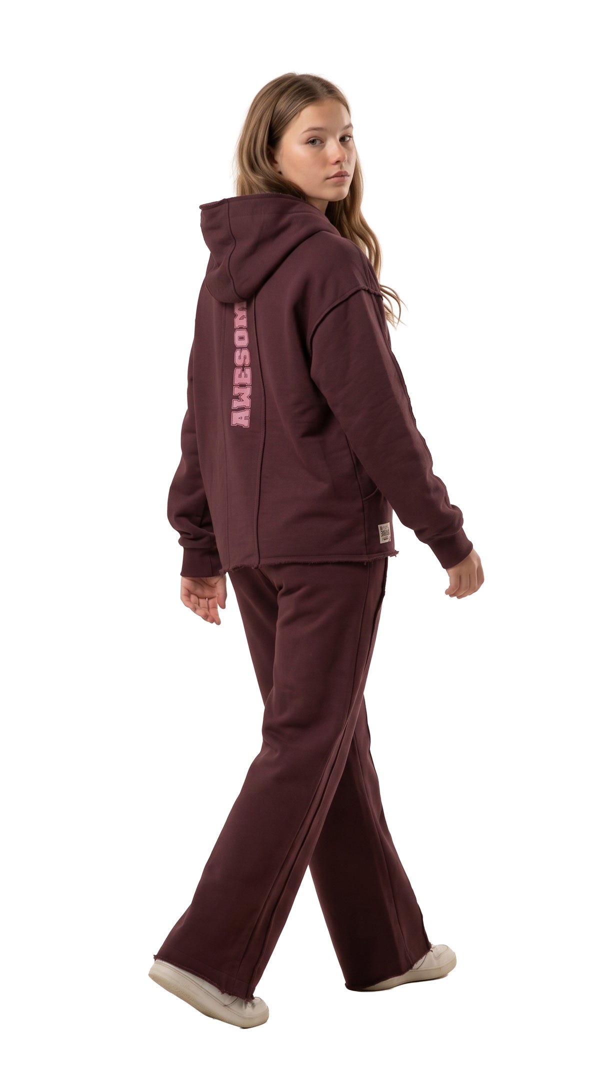 Marinero Girls' Cropped Hoodie & Wide-Leg Set – Burgundy