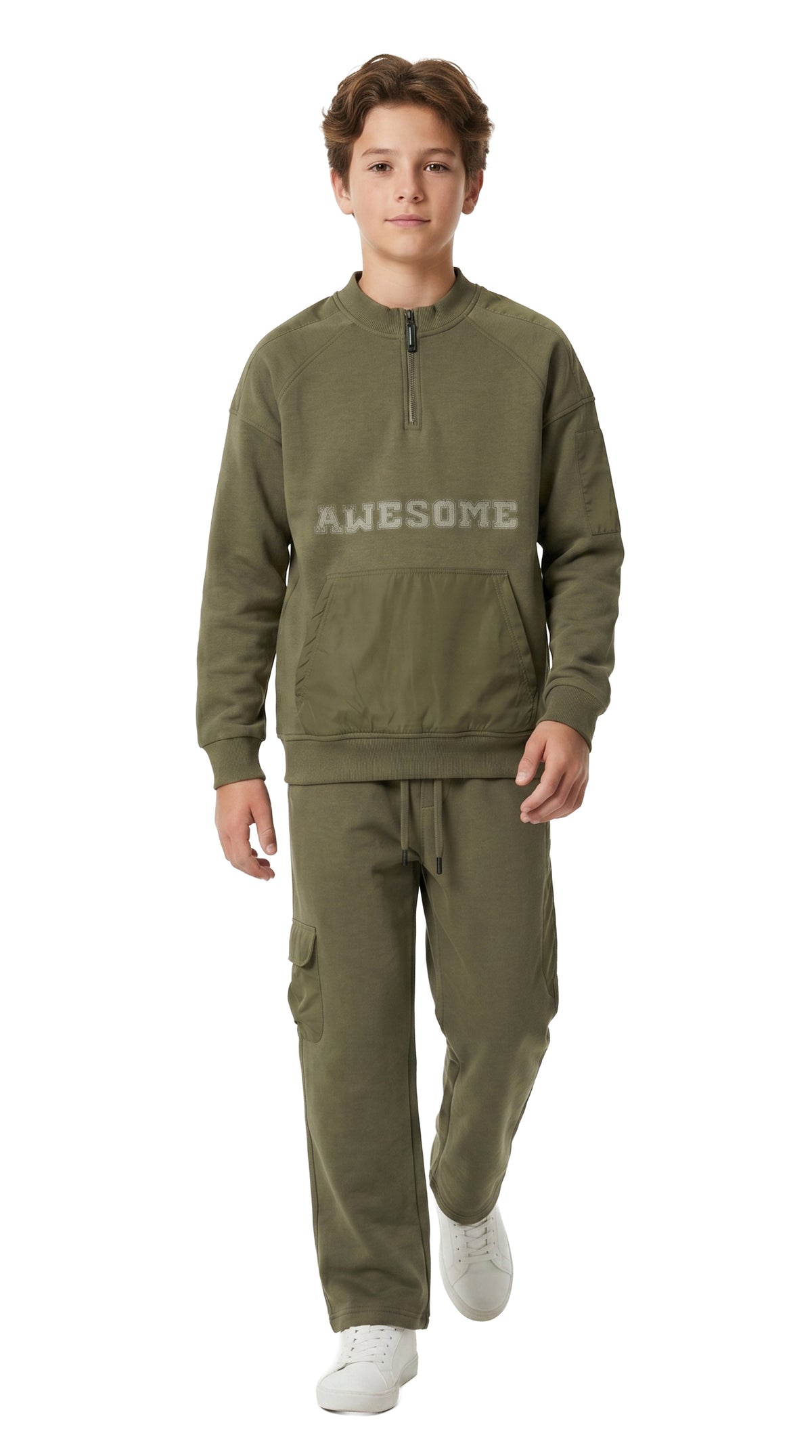Marinero Boys' Cargo Sweatshirt Set – Dark Olive