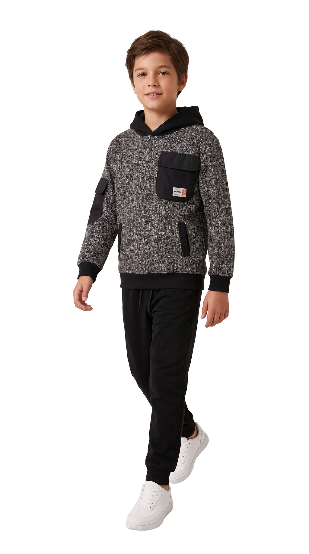 Marinero Boys' Marled Hoodie & Jogger Set – Black