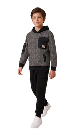 Marinero Boys' Marled Hoodie & Jogger Set – Black