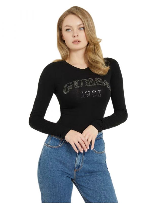 Дамско боди с дълъг ръкав с лого от Guess