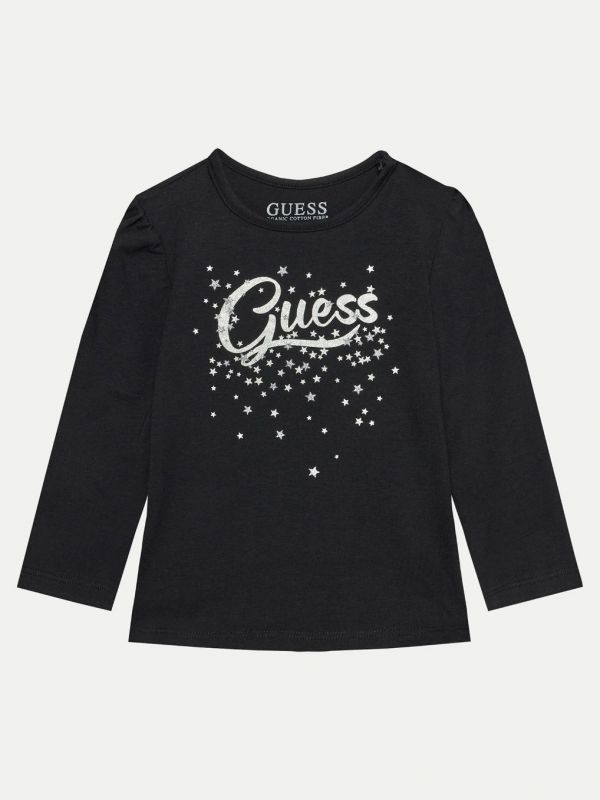 Детска тениска с дълъг ръкав лого и кристали от Guess