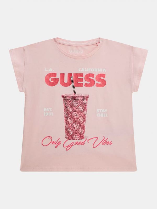 Детска тениска с лого и графика от Guess