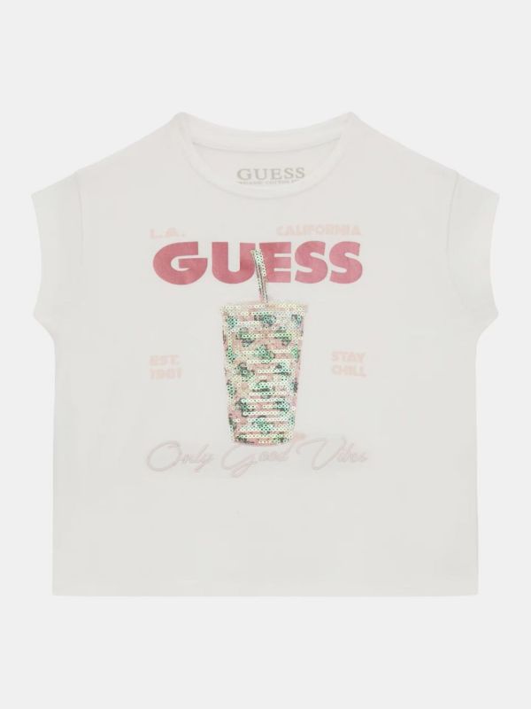 Детска тениска с лого и пайети от Guess