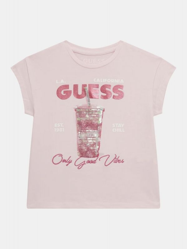 Детска тениска с лого и пайети от Guess